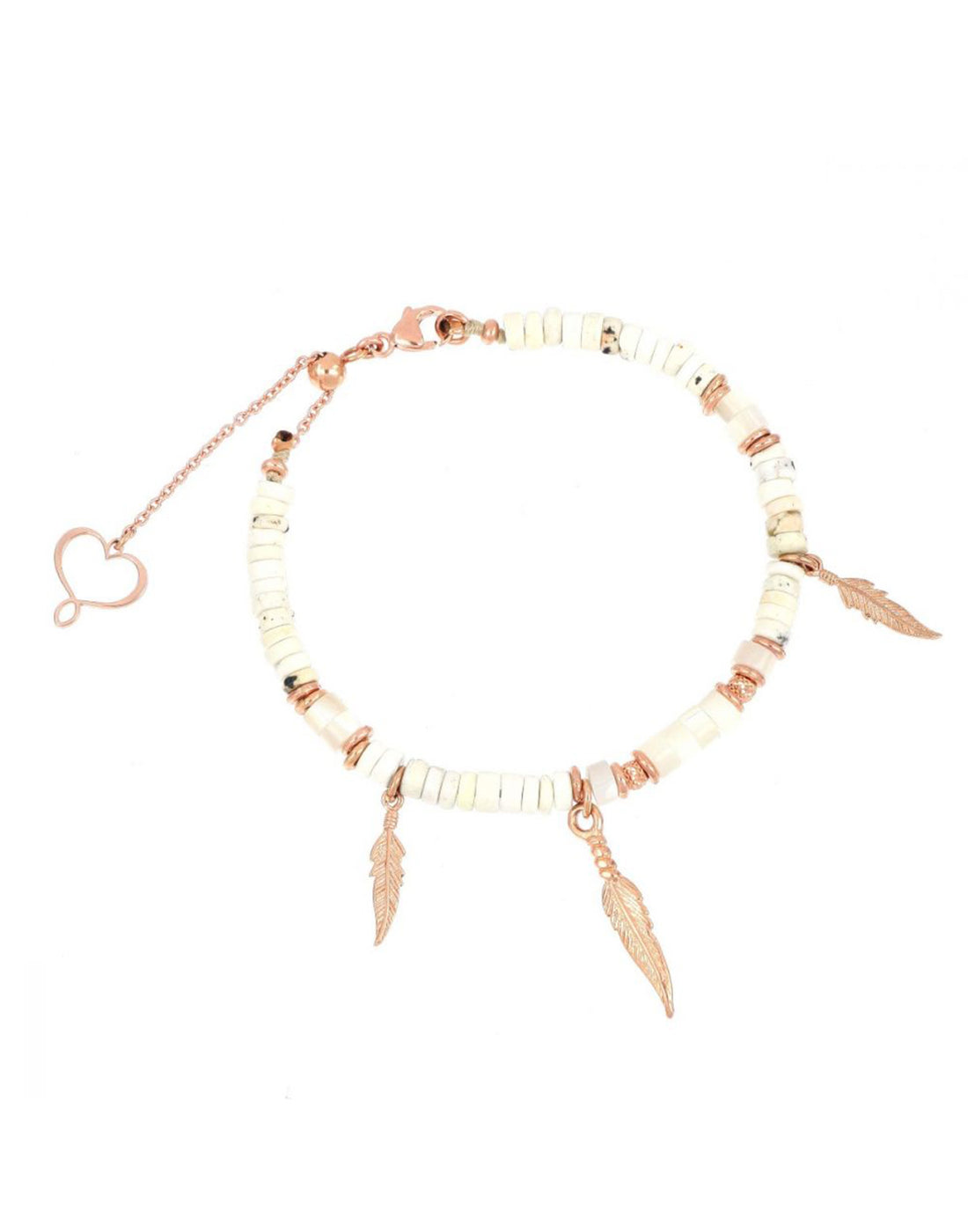 Bracelet/Anklet White Stones and Feathers