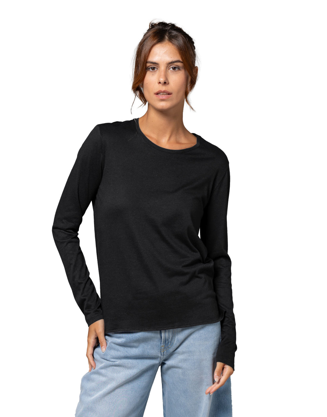 MAJESTIC FILATURES T-shirt in Cotone e Cashmere Girocollo Regular Noir