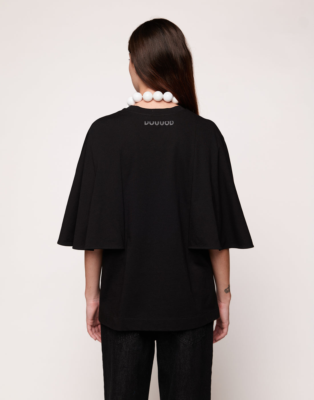 DOUUOD T-shirt Girocollo con Manica Kimono Nera