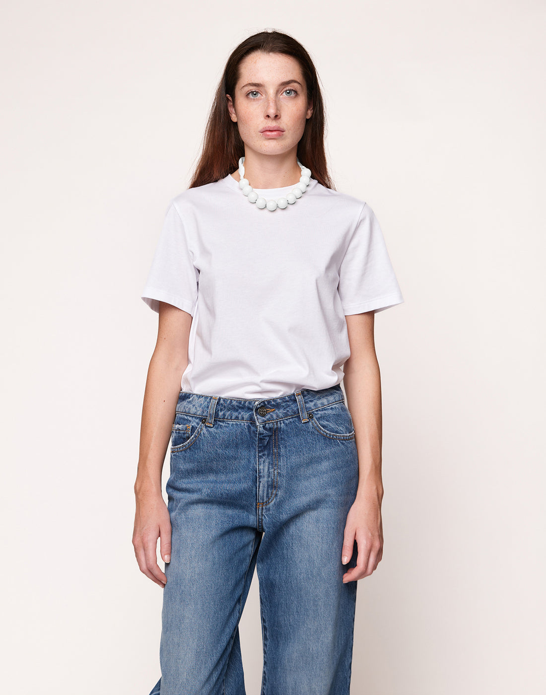 DOUUOD T-shirt Manica Corta con Collana Off White