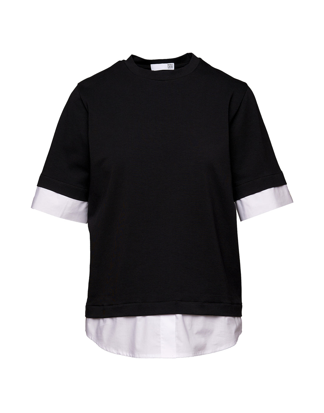 DOUUOD T-shirt Manica Corta con Finta Camicia Nera