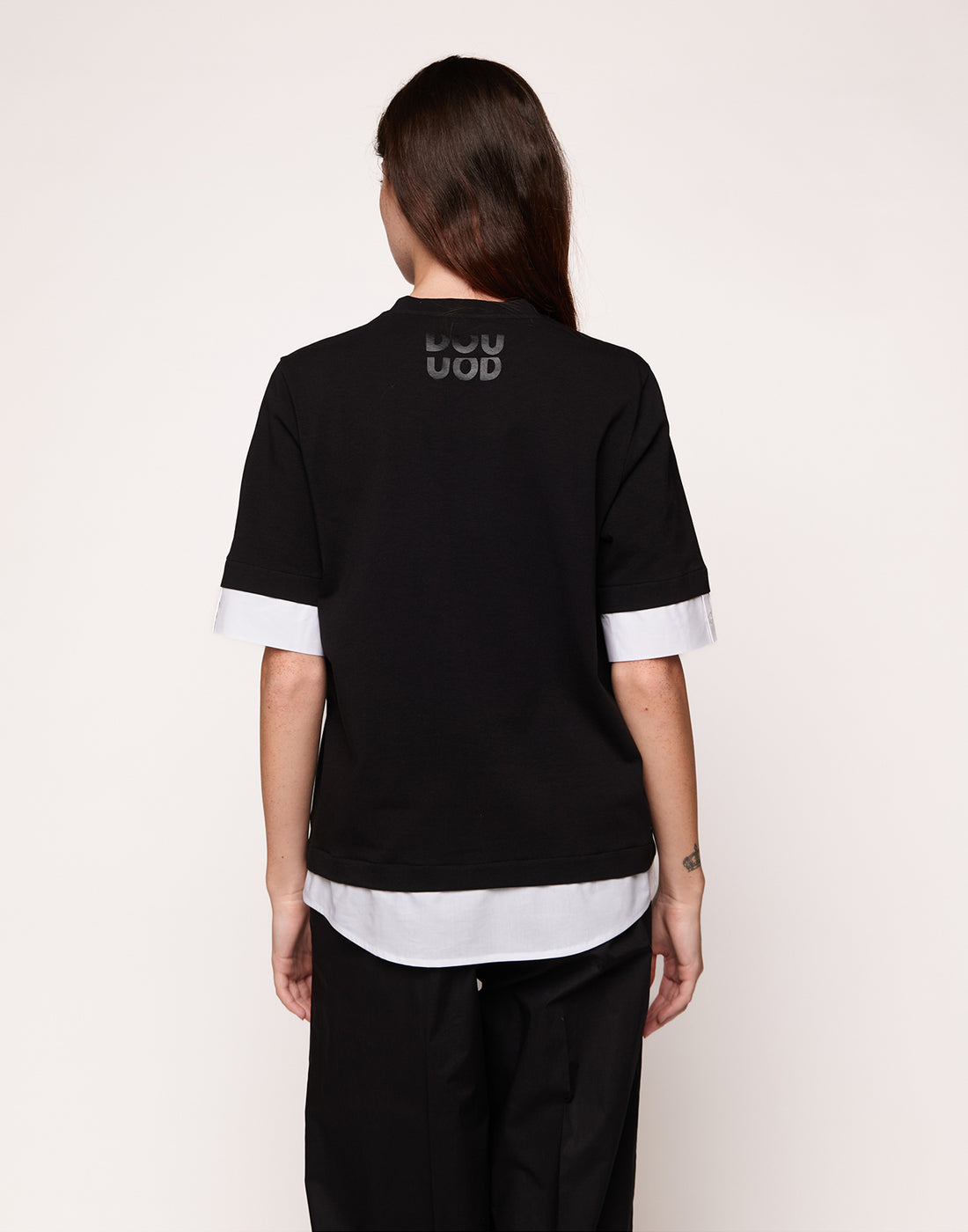 DOUUOD T-shirt Manica Corta con Finta Camicia Nera