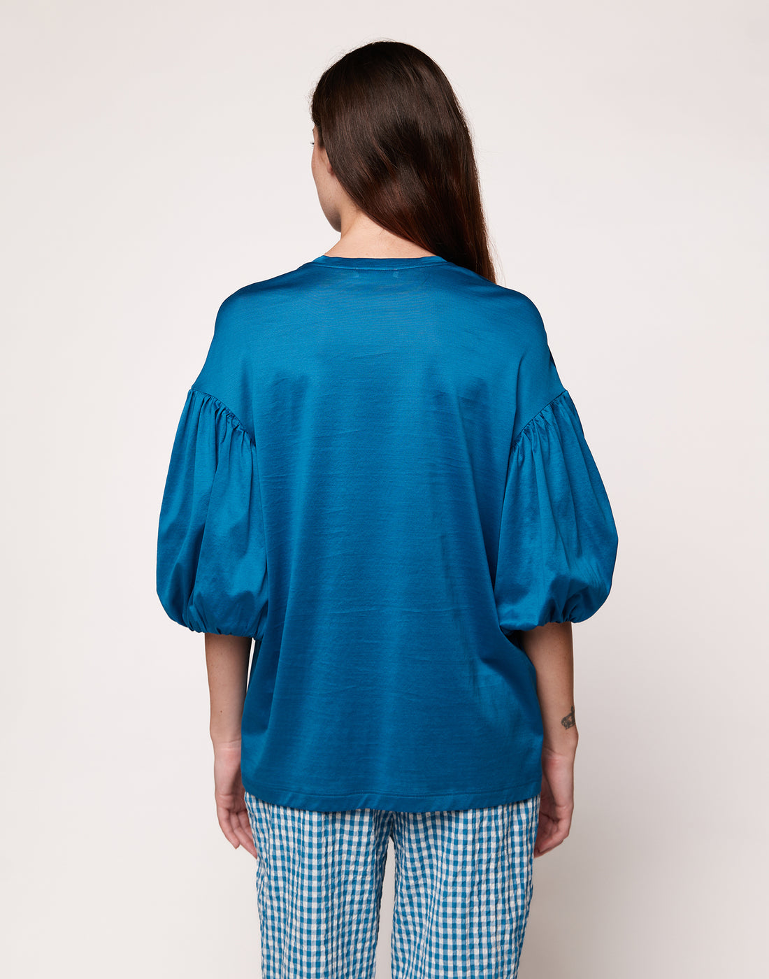 DOUUOD T-shirt Girocollo con Manica a Balloon Agata Blu