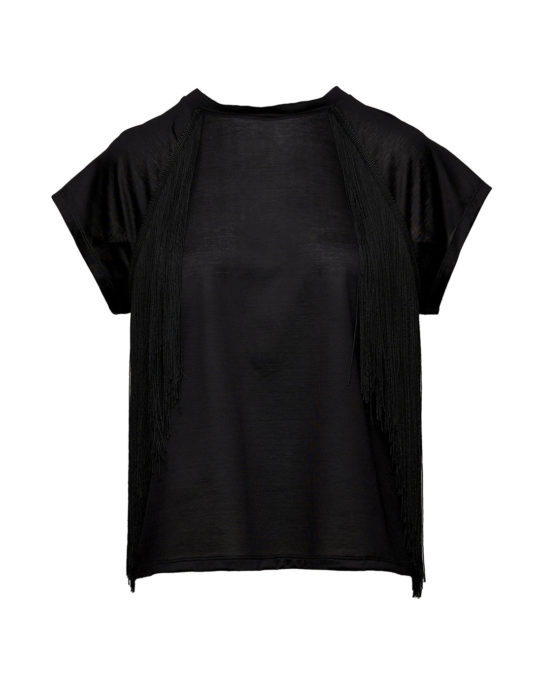 DOUUOD T-shirt in Cotone Makò con Frange Nera