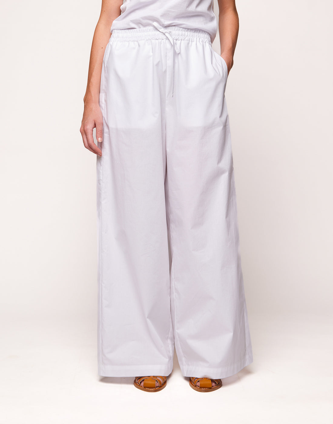 DOUUOD Pantaloni Ampi in Popeline Off White