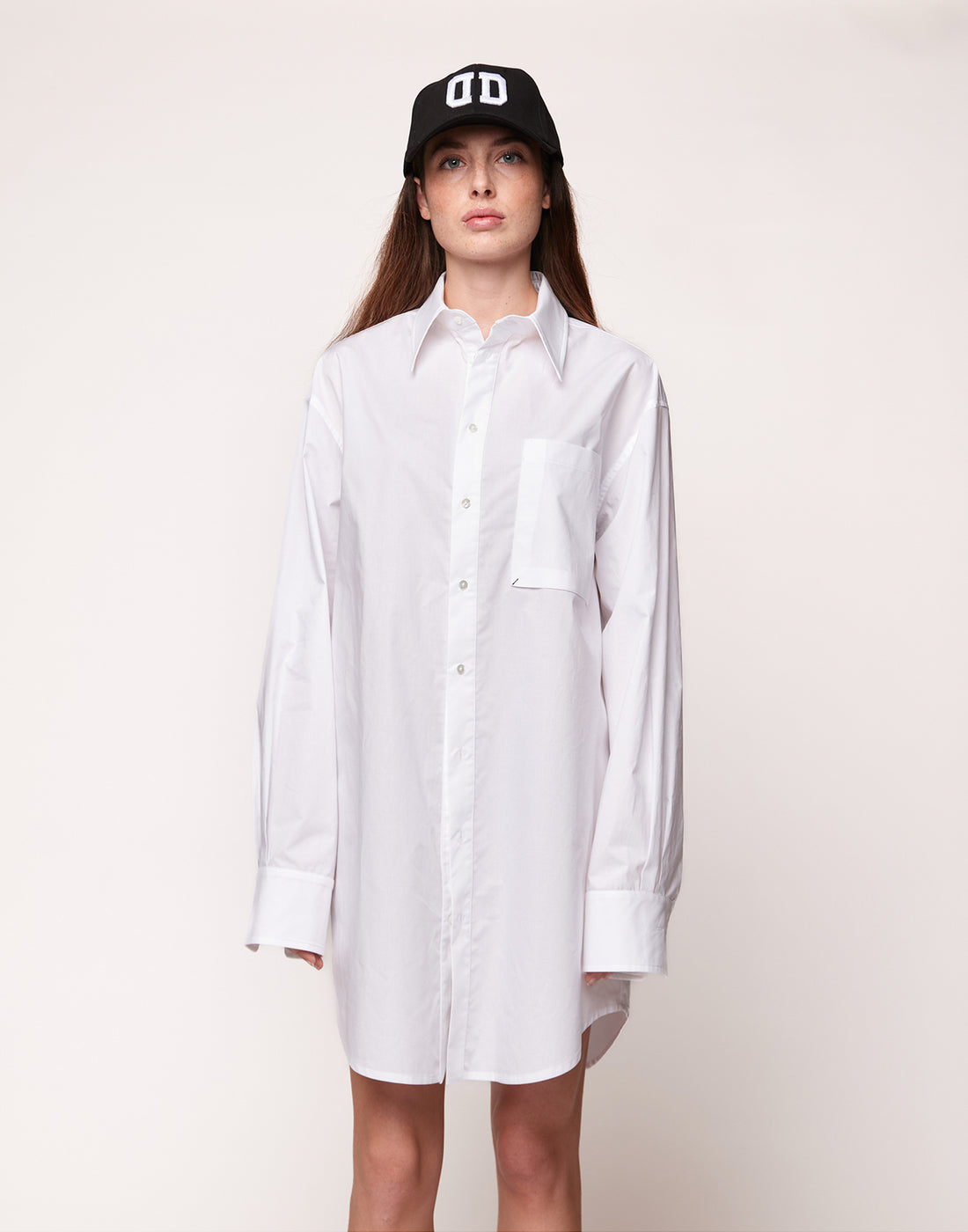 DOUUOD Camicia Lunga in Popeline Off White