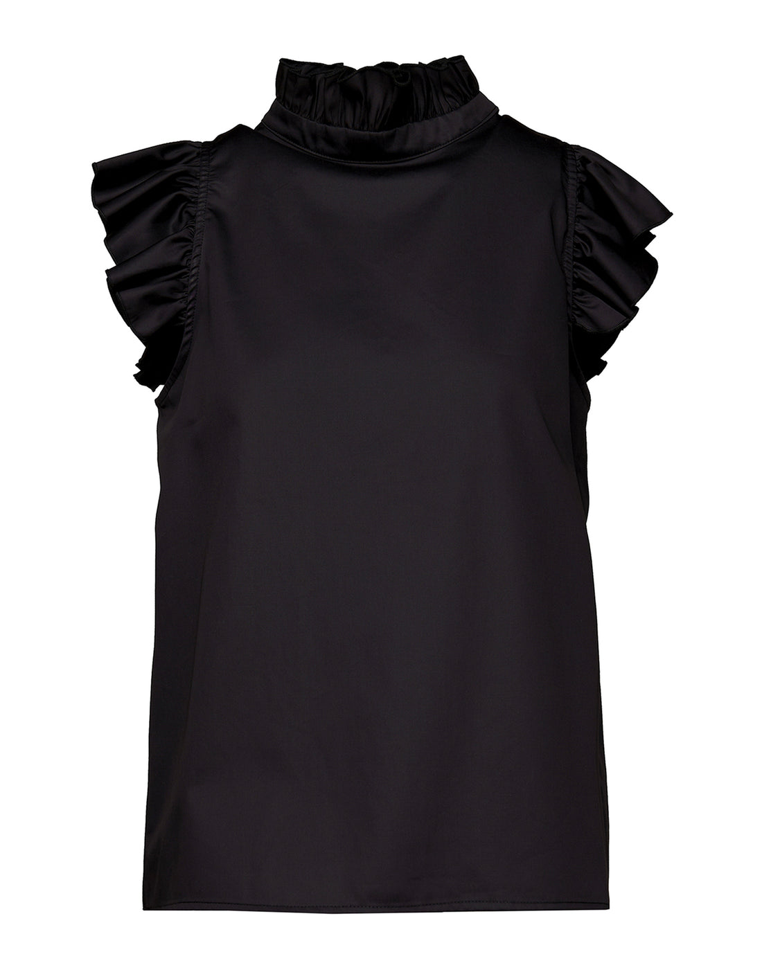 DOUUOD Top Smanicato con Rouches in Popeline Satin Nero