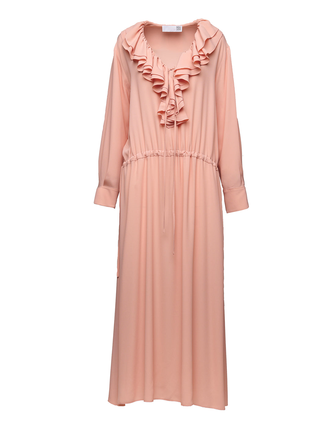 DOUUOD Abito Lungo con Rouches in Crepe de Chine Blush