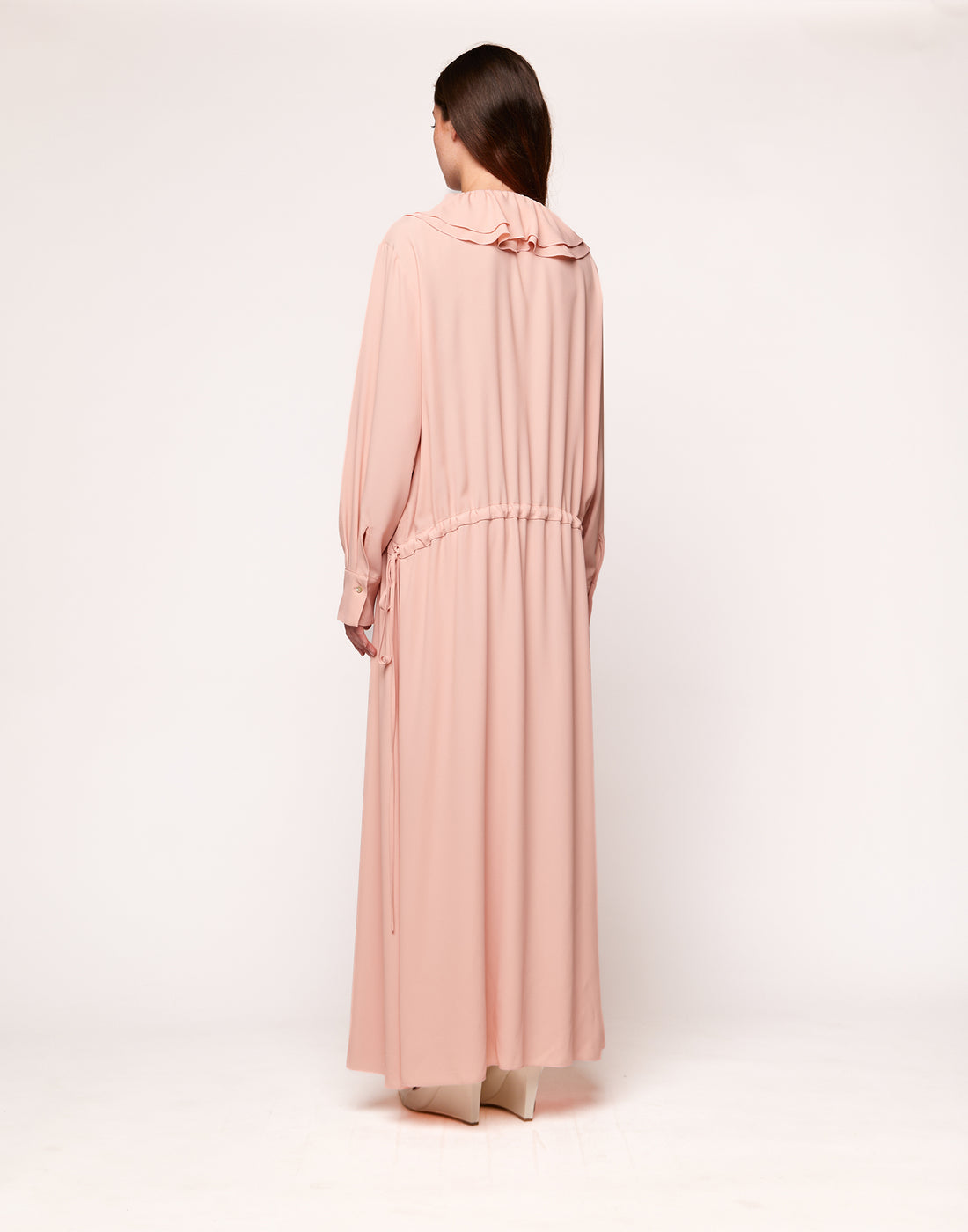 DOUUOD Abito Lungo con Rouches in Crepe de Chine Blush