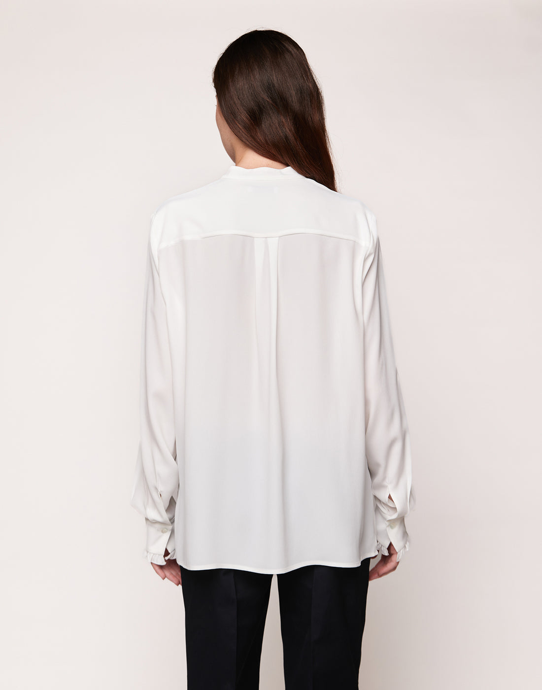 DOUUOD Camicia Serafino con Rouches in Crepe de Chine Latte