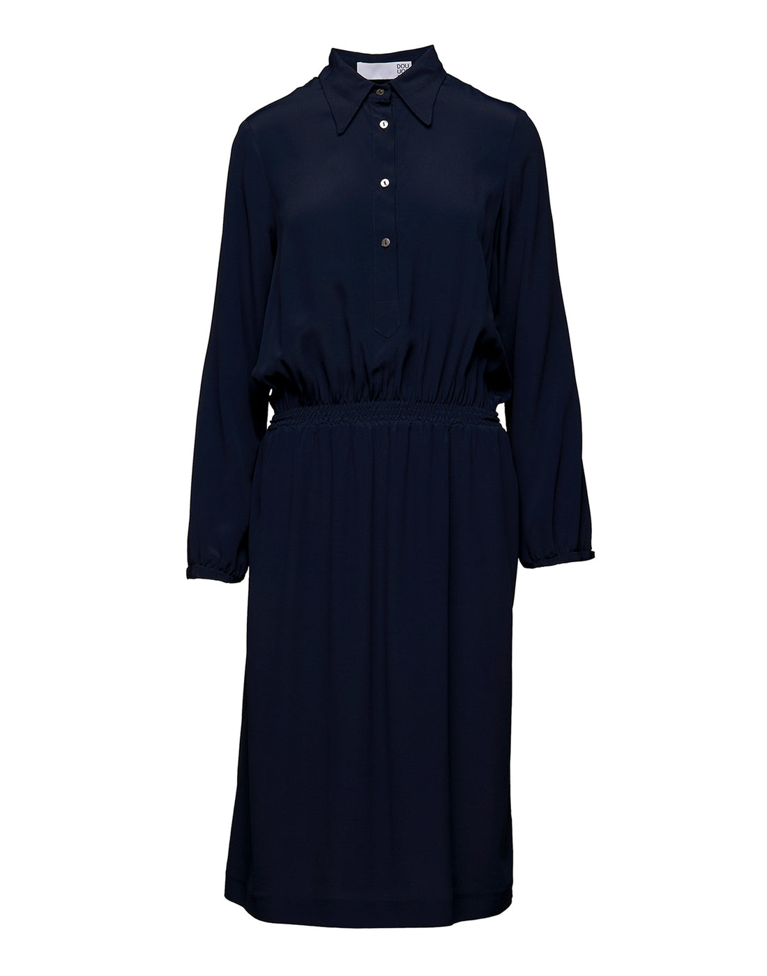 DOUUOD Abito a Camicia in Crepe de Chine Navy Blu