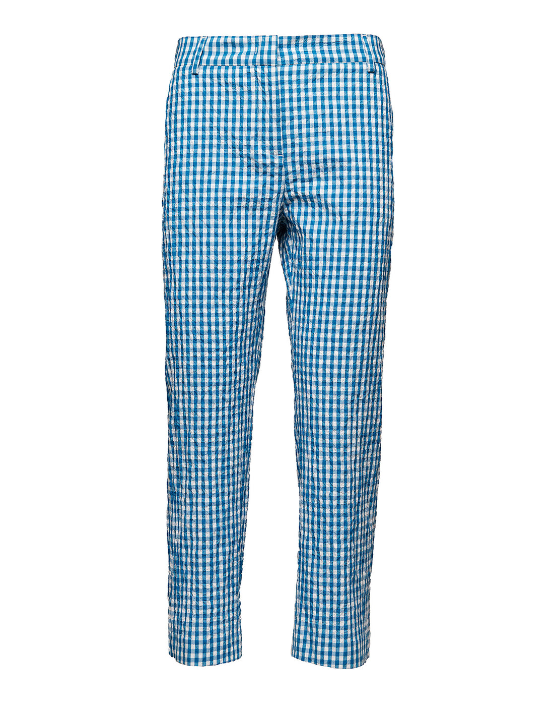 DOUUOD Pantaloni a Gamba Dritta in Vichy Embossed Off White/Agata Blu