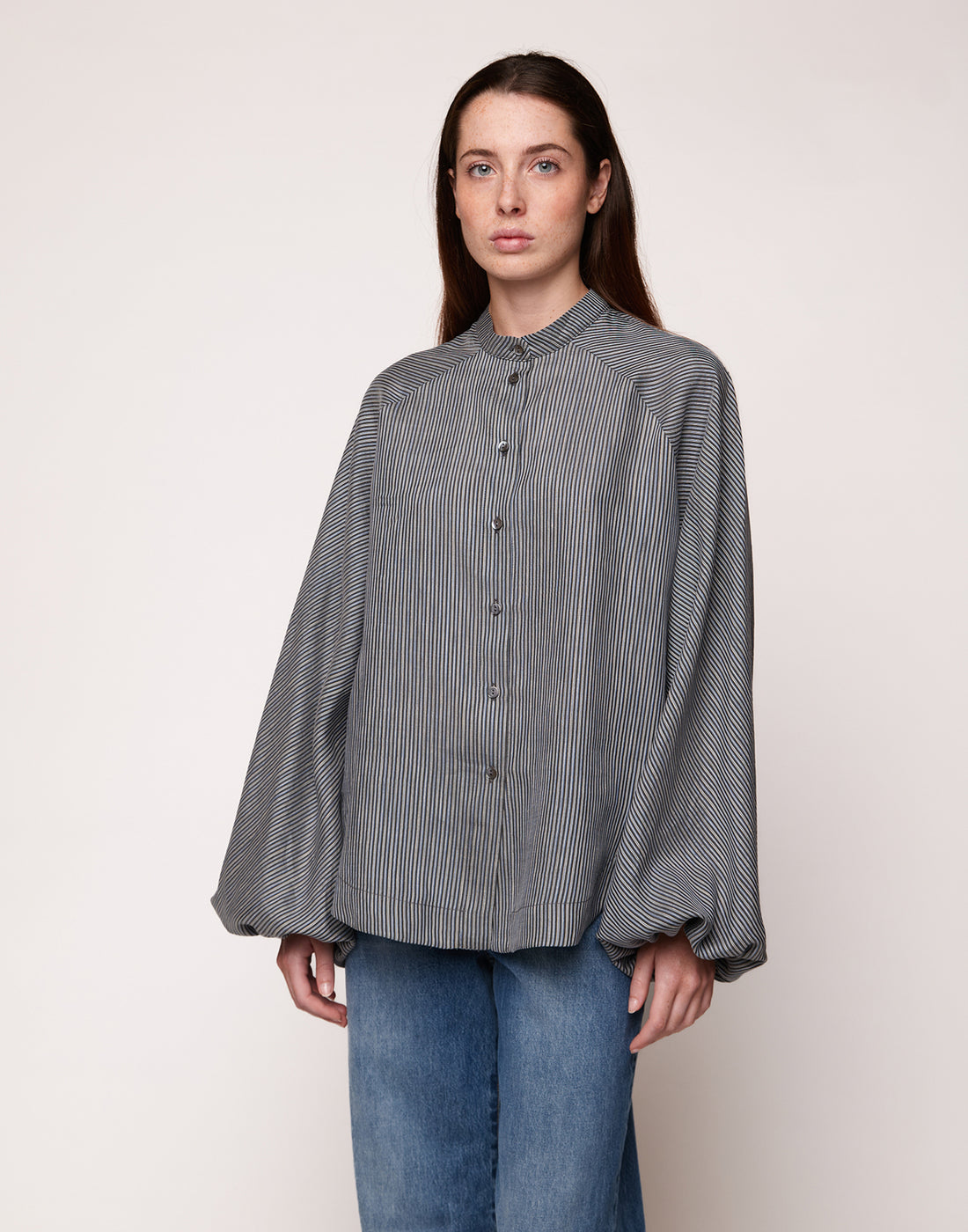 DOUUOD Camicia con Maniche Ampie in Organza Lino/Seta