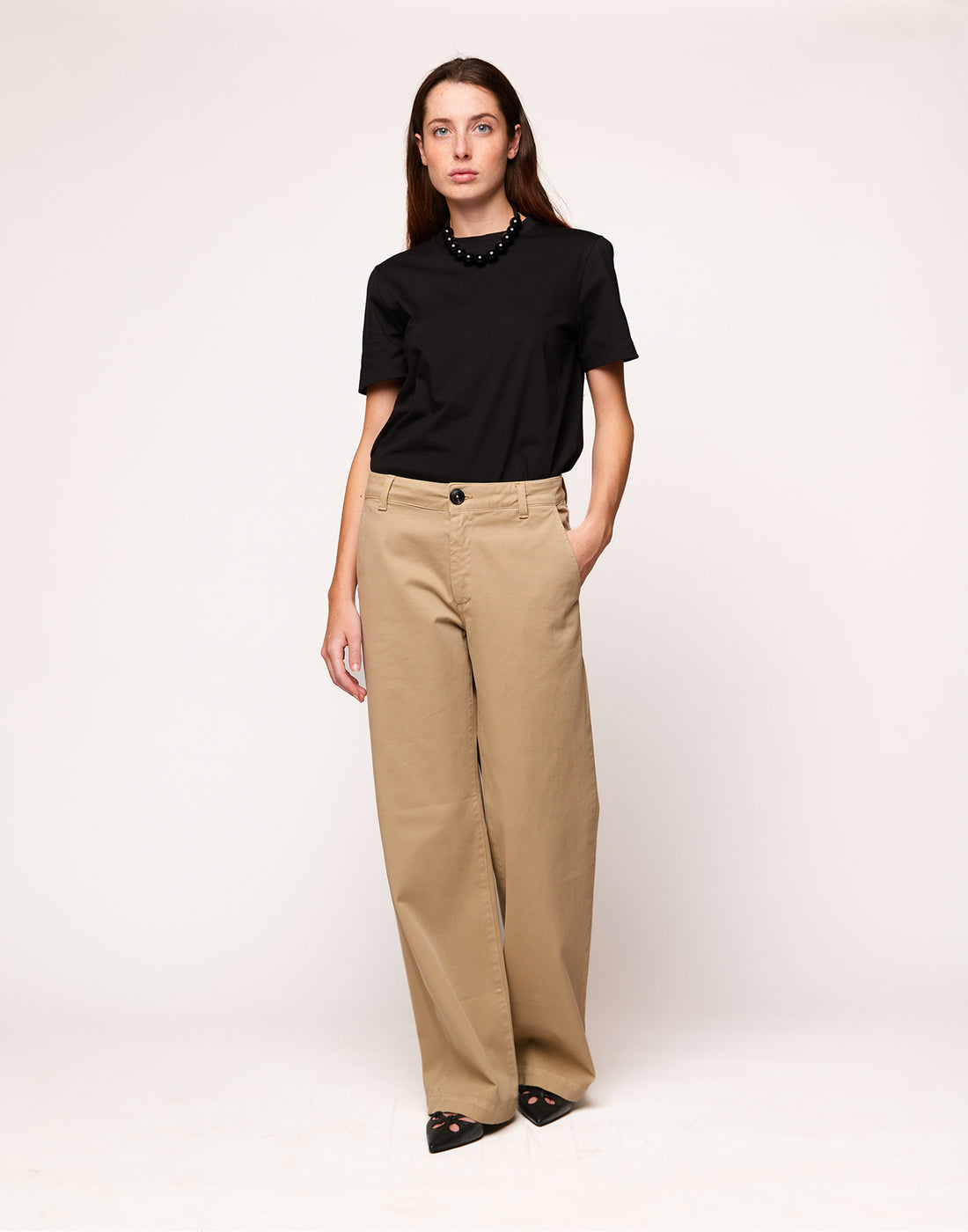 DOUUOD Pantaloni a Gamba Larga in Drill di Cotone Stretch Khaki