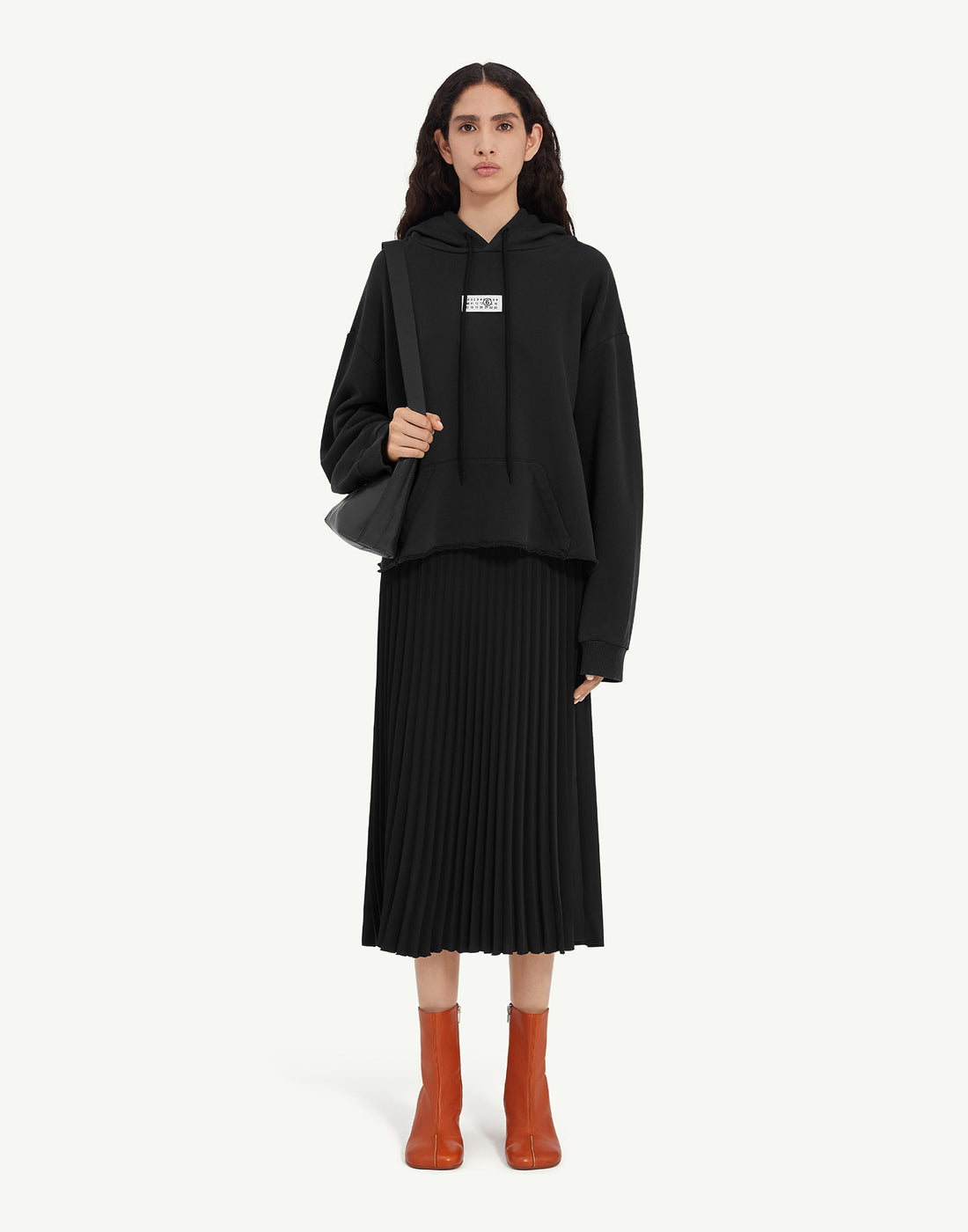 MM6 MAISON MARGIELA Felpa con Cappuccio a Taglio Vivo Washed Black