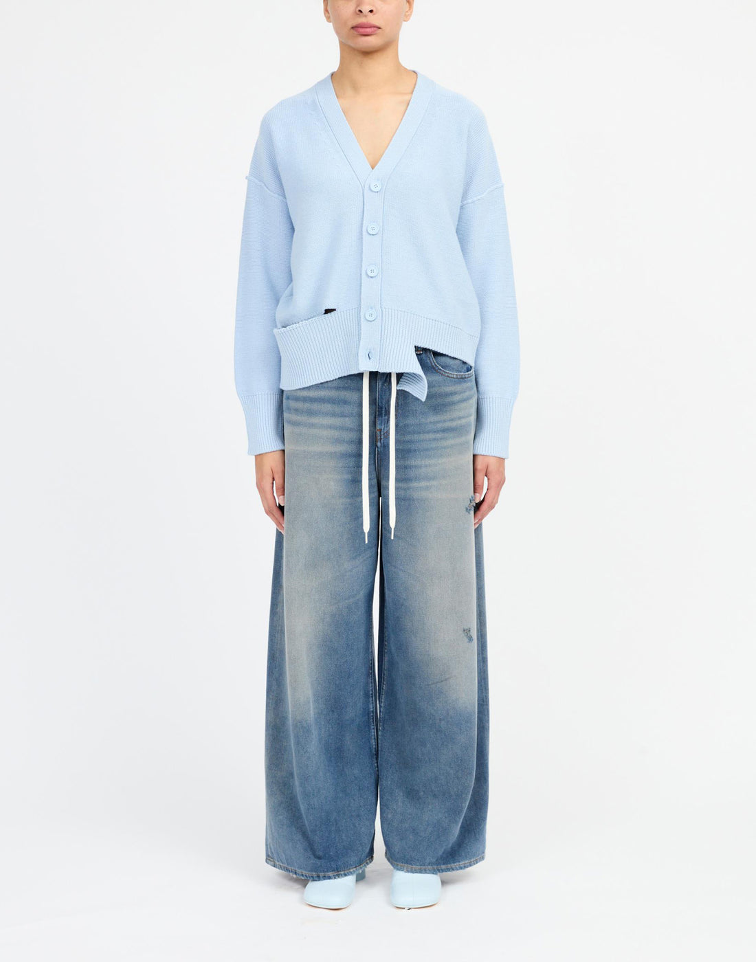 MM6 MAISON MARGIELA Cardigan con Motivo Distressed Froth Blue