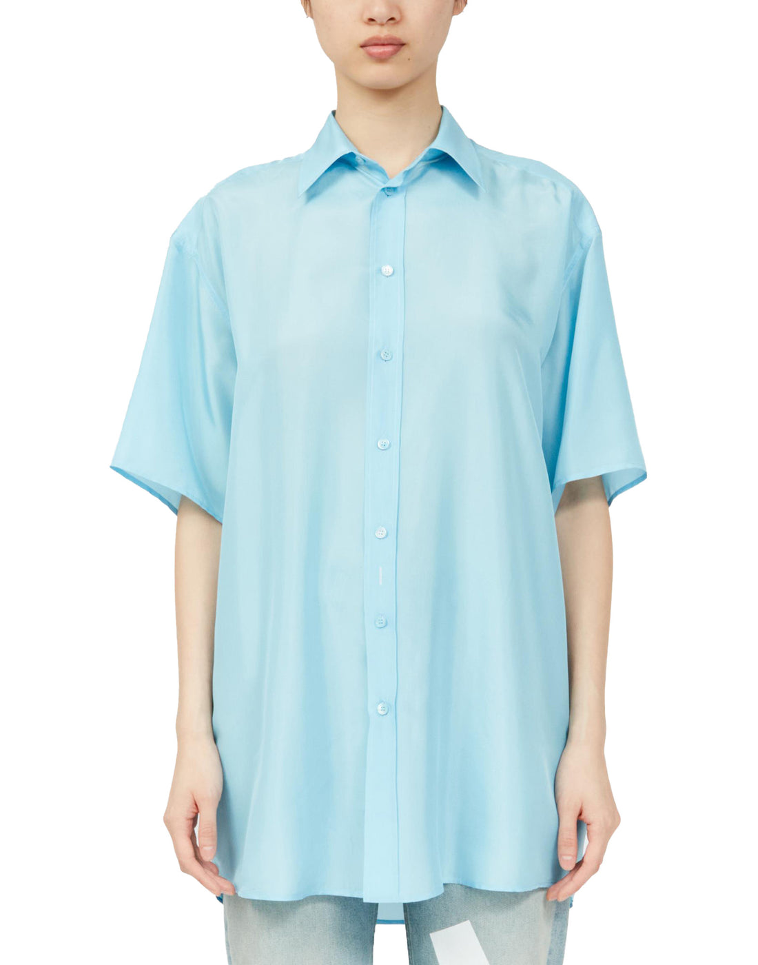 MM6 MAISON MARGIELA Camicia in Seta con Maniche Corte Ampie Torquoise