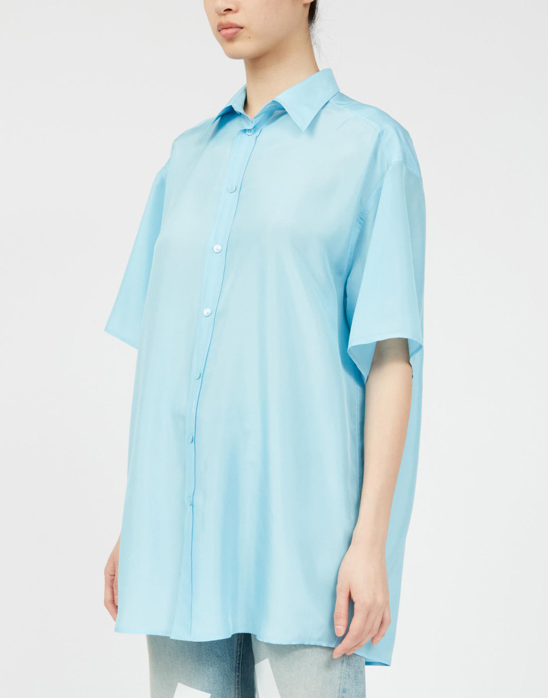 MM6 MAISON MARGIELA Camicia in Seta con Maniche Corte Ampie Torquoise