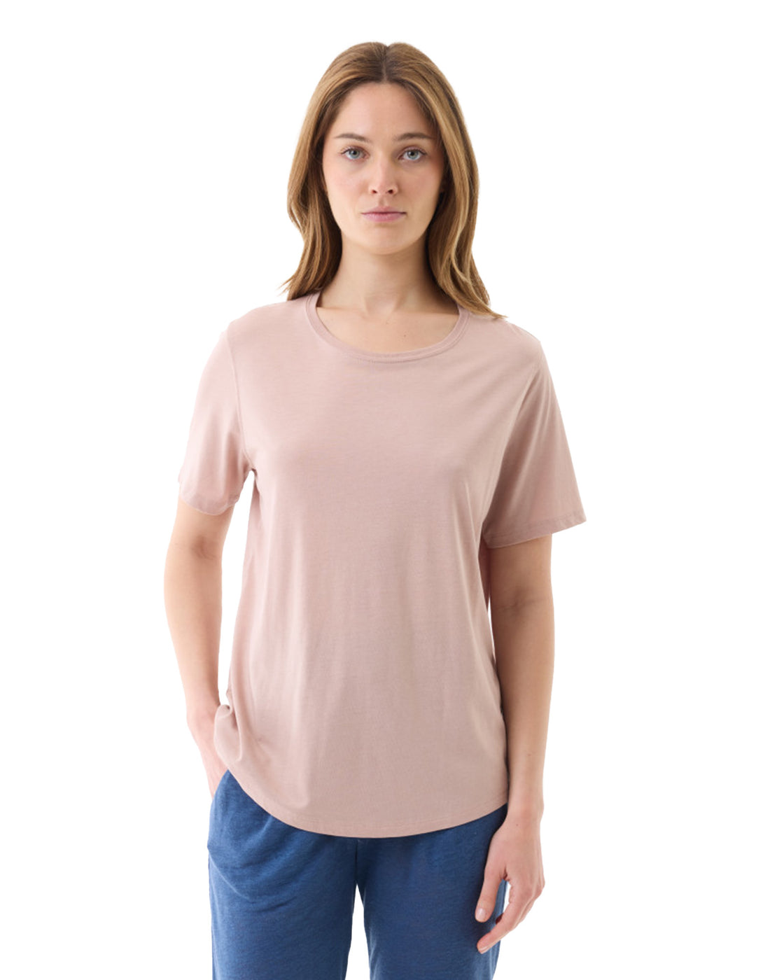 MAJESTIC FILATURES T-shirt Girocollo a Manica Corta in Lyocel/Tencel/Cotone Rose Thè